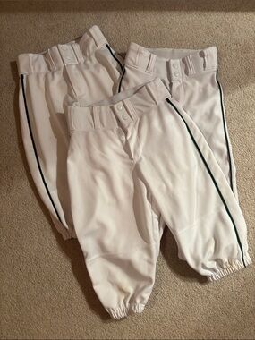 Kids White Baseball Knickers with Side Stripe Green
